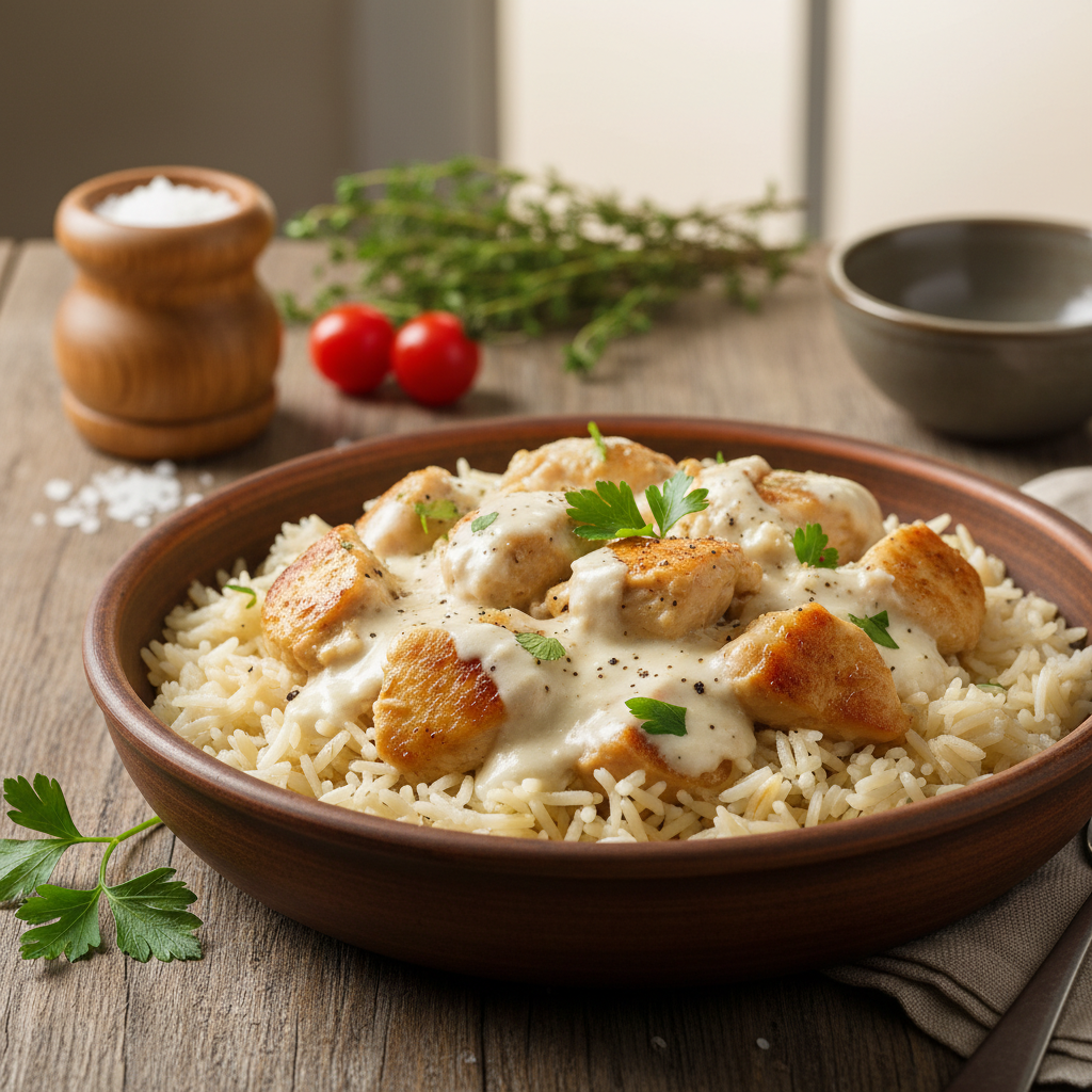 Koorene kana riisiga: imelihtne ja maitsev õhtusöök